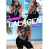 imageLALAGEN Womens 2025 Plus Size Tankini Swimsuits Rash Guard Capris Athletic Two Piece Swimwear Bathing Suits for Women S5XPrint Leaf
