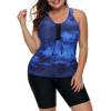 imageLALAGEN Womens 2025 Plus Size Tankini Swimsuits Rash Guard Capris Athletic Two Piece Swimwear Bathing Suits for Women S5XTiedye Blue Sky