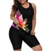 imageLALAGEN Womens 2025 Plus Size Tankini Swimsuits Rash Guard Capris Athletic Two Piece Swimwear Bathing Suits for Women S5XZblack Petals