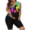 imageLALAGEN Womens 2025 Plus Size Tankini Swimsuits Rash Guard Capris Athletic Two Piece Swimwear Bathing Suits for Women S5XZcolorful Sunflower