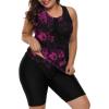 imageLALAGEN Womens 2025 Plus Size Tankini Swimsuits Rash Guard Capris Athletic Two Piece Swimwear Bathing Suits for Women S5XZpurple Flowers