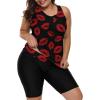 imageLALAGEN Womens 2025 Plus Size Tankini Swimsuits Rash Guard Capris Athletic Two Piece Swimwear Bathing Suits for Women S5XZred Lipss