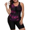 imageLALAGEN Womens 2025 Plus Size Tankini Swimsuits Rash Guard Capris Athletic Two Piece Swimwear Bathing Suits for Women S5XZpurple Flowers