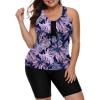 imageLALAGEN Womens 2025 Plus Size Tankini Swimsuits Rash Guard Capris Athletic Two Piece Swimwear Bathing Suits for Women S5XZpurple Leaves
