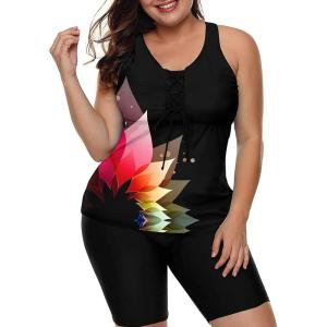 imageLALAGEN Womens 2025 Plus Size Tankini Swimsuits Rash Guard Capris Athletic Two Piece Swimwear Bathing Suits for Women S5XZblack Petals