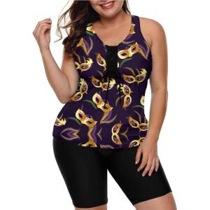 imageLALAGEN Womens 2025 Plus Size Tankini Swimsuits Rash Guard Capris Athletic Two Piece Swimwear Bathing Suits for Women S5XZpurple Mask