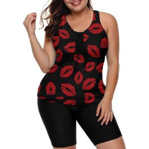 imageLALAGEN Womens 2025 Plus Size Tankini Swimsuits Rash Guard Capris Athletic Two Piece Swimwear Bathing Suits for Women S5XZred Lipss