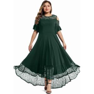 imageLALAGEN Womens Plus Size Lace Cold Shoulder Casual Long Plain Evening Party Maxi Dress L5XZblackish Green