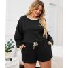 imageLALAGEN Womens Plus Size 2 Piece Outfits Pajamas Set Shorts Fleece Fall Matching Lounge Set Casual SweatsuitBlack