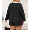 imageLALAGEN Womens Plus Size 2 Piece Outfits Pajamas Set Shorts Fleece Fall Matching Lounge Set Casual SweatsuitBlack