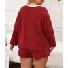 imageLALAGEN Womens Plus Size 2 Piece Outfits Pajamas Set Shorts Fleece Fall Matching Lounge Set Casual SweatsuitZred