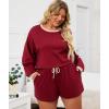imageLALAGEN Womens Plus Size 2 Piece Outfits Pajamas Set Shorts Fleece Fall Matching Lounge Set Casual SweatsuitZred