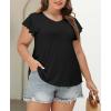 imagePlus Size T Shirts for Women 2025 V Neck Ruffle Short Sleeve Basic Tee Casual Loose Fit Blouse Summer Trendy Tunic TopsBlack
