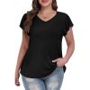 imagePlus Size T Shirts for Women 2025 V Neck Ruffle Short Sleeve Basic Tee Casual Loose Fit Blouse Summer Trendy Tunic TopsBlack