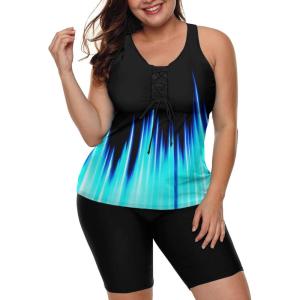 imageLALAGEN Womens 2026 Plus Size Tankini Swimsuits Rash Guard Capris Athletic Two Piece Swimwear Bathing Suits for Women S5XGradient Black Blue