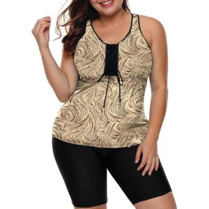 imageLALAGEN Womens 2026 Plus Size Tankini Swimsuits Rash Guard Capris Athletic Two Piece Swimwear Bathing Suits for Women S5XZgold Patterns