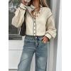 image:imageLALAGEN Womens Blouses Contrast Color Trim Long Sleeve Shirt Cotton Blouse with Stand Collar Autumn Winter Blouses TopsApricot