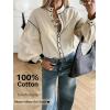 image:imageLALAGEN Womens Blouses Contrast Color Trim Long Sleeve Shirt Cotton Blouse with Stand Collar Autumn Winter Blouses TopsApricot