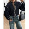 image:imageLALAGEN Womens Blouses Contrast Color Trim Long Sleeve Shirt Cotton Blouse with Stand Collar Autumn Winter Blouses TopsBlack