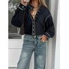 image:imageLALAGEN Womens Blouses Contrast Color Trim Long Sleeve Shirt Cotton Blouse with Stand Collar Autumn Winter Blouses TopsBlack