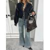 image:imageLALAGEN Womens Blouses Contrast Color Trim Long Sleeve Shirt Cotton Blouse with Stand Collar Autumn Winter Blouses TopsBlack