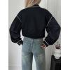 image:imageLALAGEN Womens Blouses Contrast Color Trim Long Sleeve Shirt Cotton Blouse with Stand Collar Autumn Winter Blouses TopsBlack