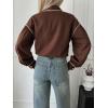 image:imageLALAGEN Womens Blouses Contrast Color Trim Long Sleeve Shirt Cotton Blouse with Stand Collar Autumn Winter Blouses TopsBrown
