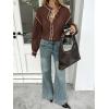 image:imageLALAGEN Womens Blouses Contrast Color Trim Long Sleeve Shirt Cotton Blouse with Stand Collar Autumn Winter Blouses TopsBrown