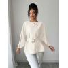 image:imageLALAGEN Womens Blouses Women French Style Round Neck Flutter Sleeve SelfTie Waist Shiny Blouse Christmas TopsApricot