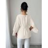 image:imageLALAGEN Womens Blouses Women French Style Round Neck Flutter Sleeve SelfTie Waist Shiny Blouse Christmas TopsApricot