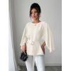 image:imageLALAGEN Womens Blouses Women French Style Round Neck Flutter Sleeve SelfTie Waist Shiny Blouse Christmas TopsApricot