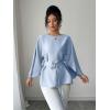 image:imageLALAGEN Womens Blouses Women French Style Round Neck Flutter Sleeve SelfTie Waist Shiny Blouse Christmas TopsBaby Blue