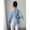 image:imageLALAGEN Womens Blouses Women French Style Round Neck Flutter Sleeve SelfTie Waist Shiny Blouse Christmas TopsBaby Blue