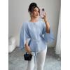 image:imageLALAGEN Womens Blouses Women French Style Round Neck Flutter Sleeve SelfTie Waist Shiny Blouse Christmas TopsBaby Blue