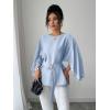 image:imageLALAGEN Womens Blouses Women French Style Round Neck Flutter Sleeve SelfTie Waist Shiny Blouse Christmas TopsBaby Blue