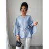 image:imageLALAGEN Womens Blouses Women French Style Round Neck Flutter Sleeve SelfTie Waist Shiny Blouse Christmas TopsBaby Blue