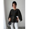 image:imageLALAGEN Womens Blouses Women French Style Round Neck Flutter Sleeve SelfTie Waist Shiny Blouse Christmas TopsBlack