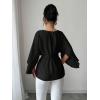 image:imageLALAGEN Womens Blouses Women French Style Round Neck Flutter Sleeve SelfTie Waist Shiny Blouse Christmas TopsBlack