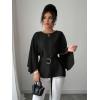 image:imageLALAGEN Womens Blouses Women French Style Round Neck Flutter Sleeve SelfTie Waist Shiny Blouse Christmas TopsBlack