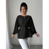 image:imageLALAGEN Womens Blouses Women French Style Round Neck Flutter Sleeve SelfTie Waist Shiny Blouse Christmas TopsBlack