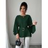 image:imageLALAGEN Womens Blouses Women French Style Round Neck Flutter Sleeve SelfTie Waist Shiny Blouse Christmas TopsDark Green