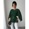 image:imageLALAGEN Womens Blouses Women French Style Round Neck Flutter Sleeve SelfTie Waist Shiny Blouse Christmas TopsDark Green