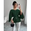 image:imageLALAGEN Womens Blouses Women French Style Round Neck Flutter Sleeve SelfTie Waist Shiny Blouse Christmas TopsDark Green