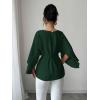 image:imageLALAGEN Womens Blouses Women French Style Round Neck Flutter Sleeve SelfTie Waist Shiny Blouse Christmas TopsDark Green