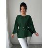 image:imageLALAGEN Womens Blouses Women French Style Round Neck Flutter Sleeve SelfTie Waist Shiny Blouse Christmas TopsDark Green