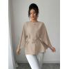 image:imageLALAGEN Womens Blouses Women French Style Round Neck Flutter Sleeve SelfTie Waist Shiny Blouse Christmas TopsKhaki