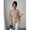 image:imageLALAGEN Womens Blouses Women French Style Round Neck Flutter Sleeve SelfTie Waist Shiny Blouse Christmas TopsKhaki