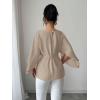 image:imageLALAGEN Womens Blouses Women French Style Round Neck Flutter Sleeve SelfTie Waist Shiny Blouse Christmas TopsKhaki