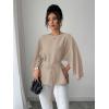 image:imageLALAGEN Womens Blouses Women French Style Round Neck Flutter Sleeve SelfTie Waist Shiny Blouse Christmas TopsKhaki
