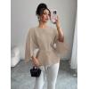 image:imageLALAGEN Womens Blouses Women French Style Round Neck Flutter Sleeve SelfTie Waist Shiny Blouse Christmas TopsKhaki